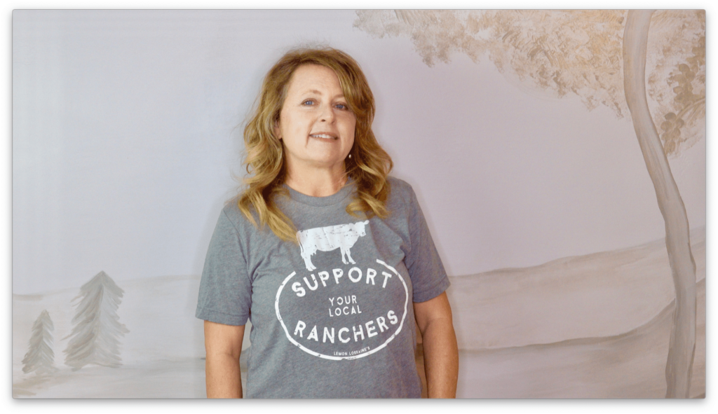 caren wearing a local rancher t-shirt