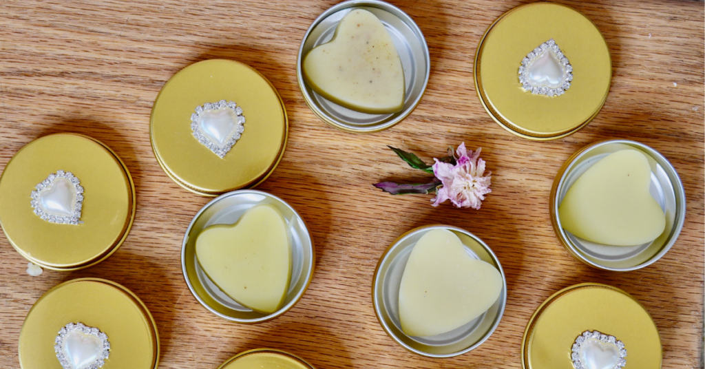 heart tallow lotion bars made with raw beeswax in gift tins
