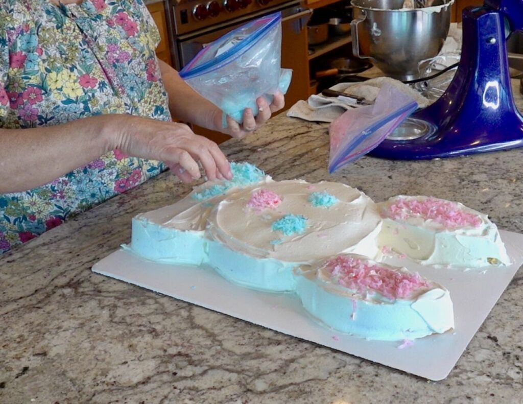 decorating a bunny cake for Easter